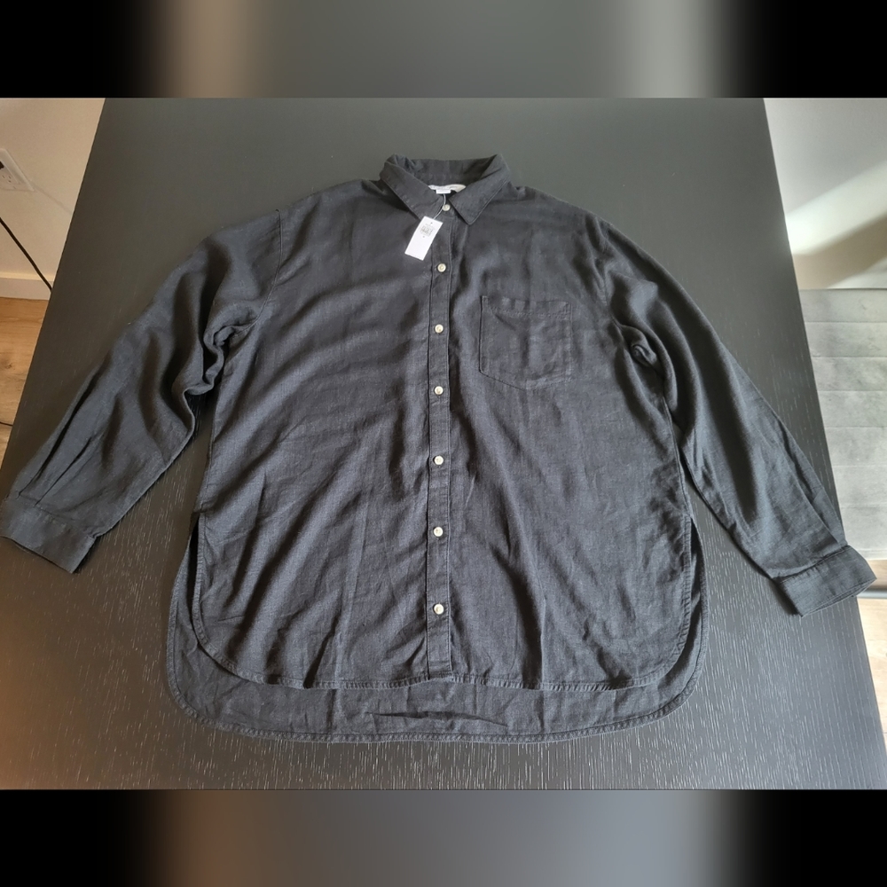 Old Navy Long Sleeve Black Tunic Style Oversized Button Down Shirt Size Medium